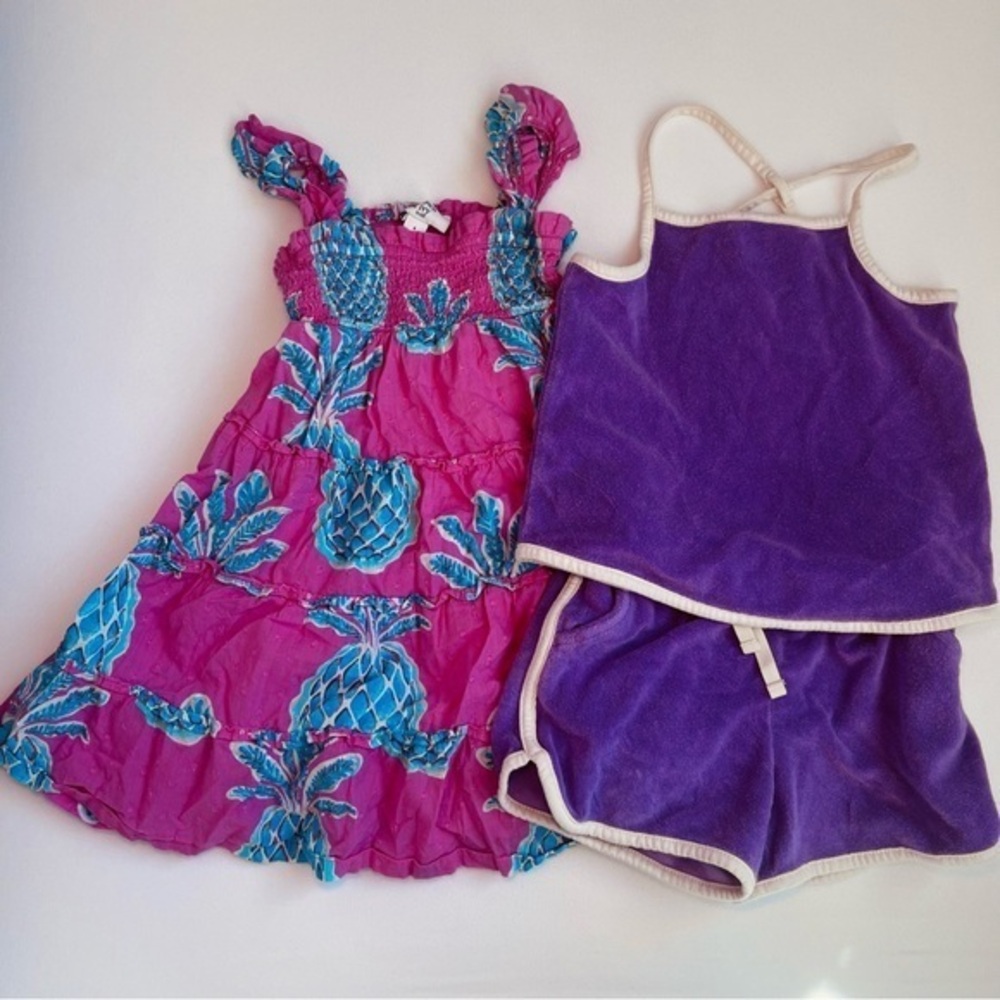 Crown & Ivy Pink Floral Casual Dress & purple summer romper set girls 4T